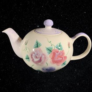 Herman Dodge & Son Hand Painted Porcelain Rose Teapot 5”T 9”W